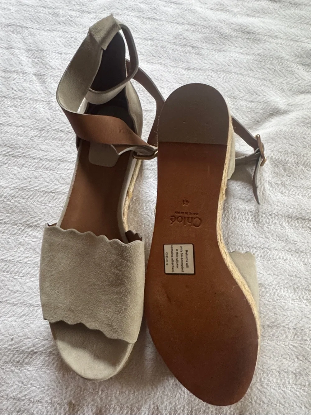 Chloe grey Suede Scallop Espadrille Wedge Sandals